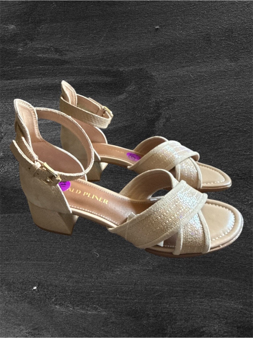 Donald J. Pliner Beige Gold Block Heel Sandals
